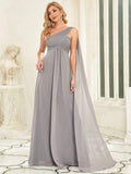 Pleated One Shoulder Long Chiffon Formal Evening Dress Women's Bridesmaid Dresses