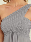Pleated One Shoulder Long Chiffon Formal Evening Dress Women's Bridesmaid Dresses