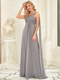 Pleated One Shoulder Long Chiffon Formal Evening Dress Women's Bridesmaid Dresses