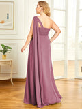 Pleated One Shoulder Long Chiffon Formal Evening Dress Women's Bridesmaid Dresses