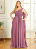 Pleated One Shoulder Long Chiffon Formal Evening Dress Women's Bridesmaid Dresses