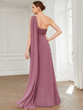 Pleated One Shoulder Long Chiffon Formal Evening Dress Women's Bridesmaid Dresses