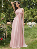Pleated One Shoulder Long Chiffon Formal Evening Dress Women's Bridesmaid Dresses