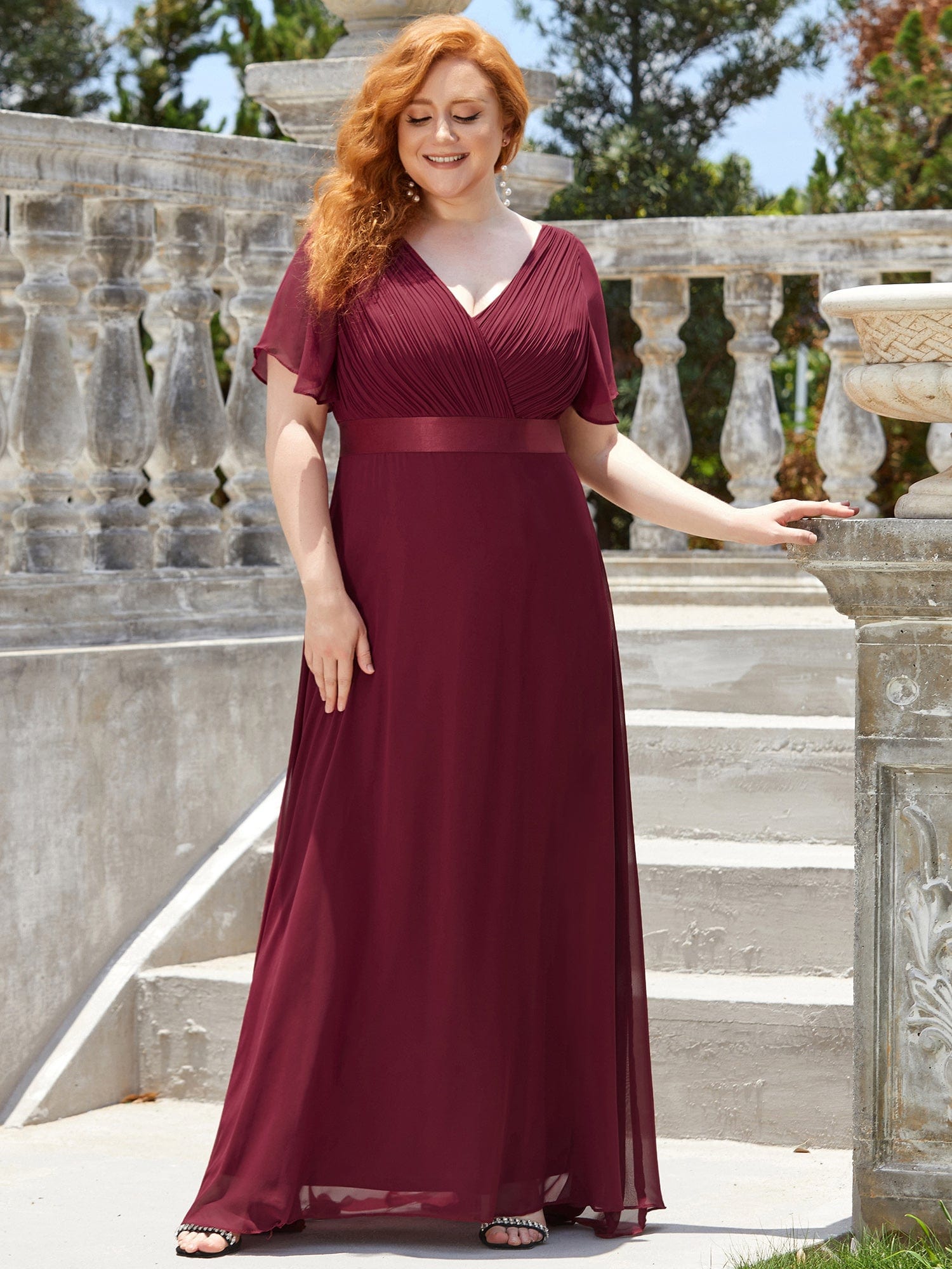 Custom Size Flutter Sleeves Chiffon Empire Waist Bridesmaid Dress Evening Mother of the Bride Dresses