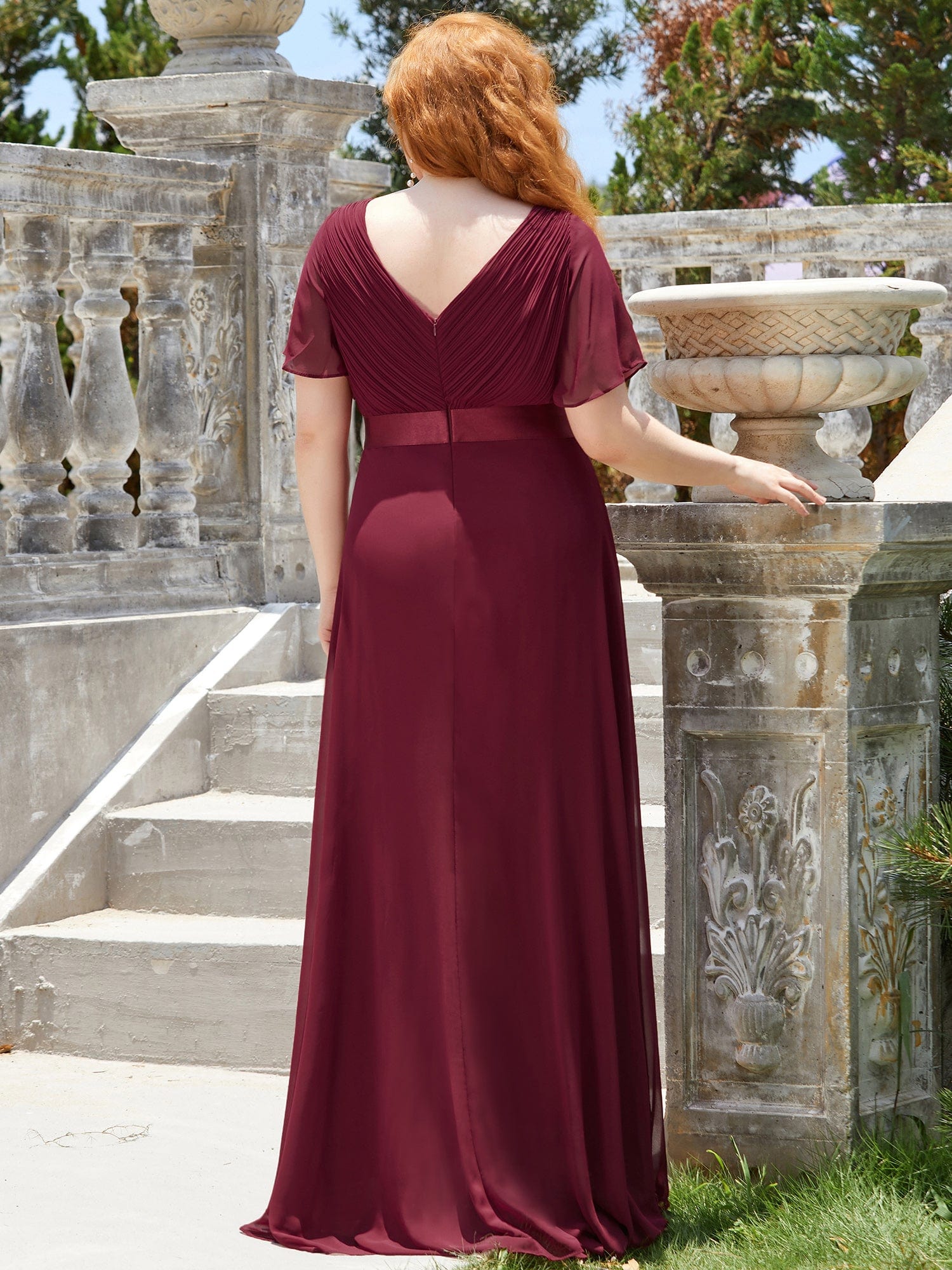 Custom Size Flutter Sleeves Chiffon Empire Waist Bridesmaid Dress Evening Mother of the Bride Dresses