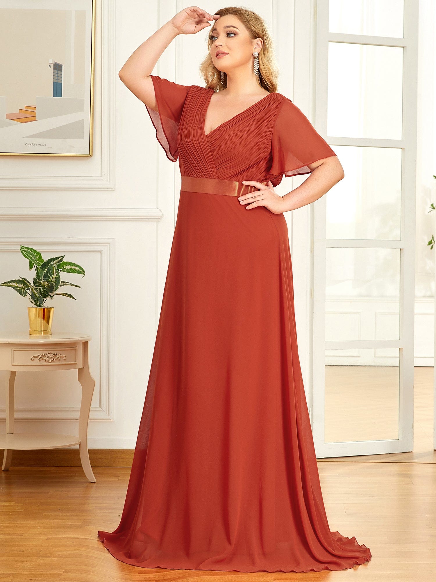 Custom Size Flutter Sleeves Chiffon Empire Waist Bridesmaid Dress Evening Mother of the Bride Dresses