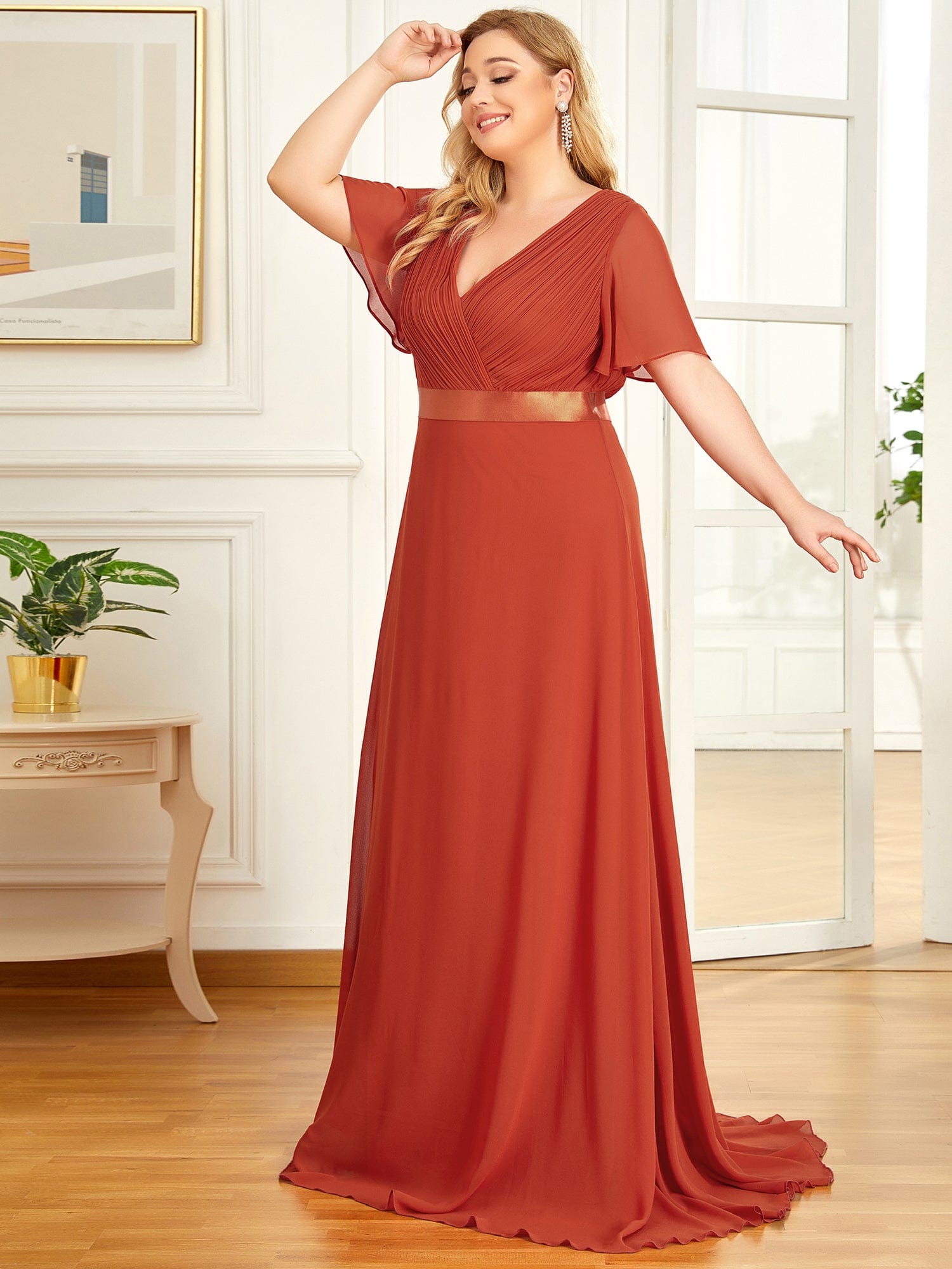 Custom Size Flutter Sleeves Chiffon Empire Waist Bridesmaid Dress Evening Mother of the Bride Dresses
