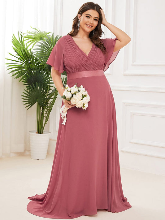 Custom Size Flutter Sleeves Chiffon Empire Waist Bridesmaid Dress Evening Mother of the Bride Dresses