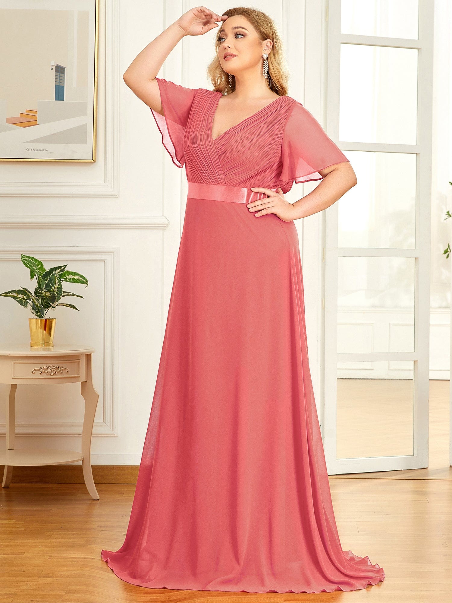Custom Size Flutter Sleeves Chiffon Empire Waist Bridesmaid Dress Evening Mother of the Bride Dresses