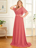 Custom Size Flutter Sleeves Chiffon Empire Waist Bridesmaid Dress Evening Mother of the Bride Dresses
