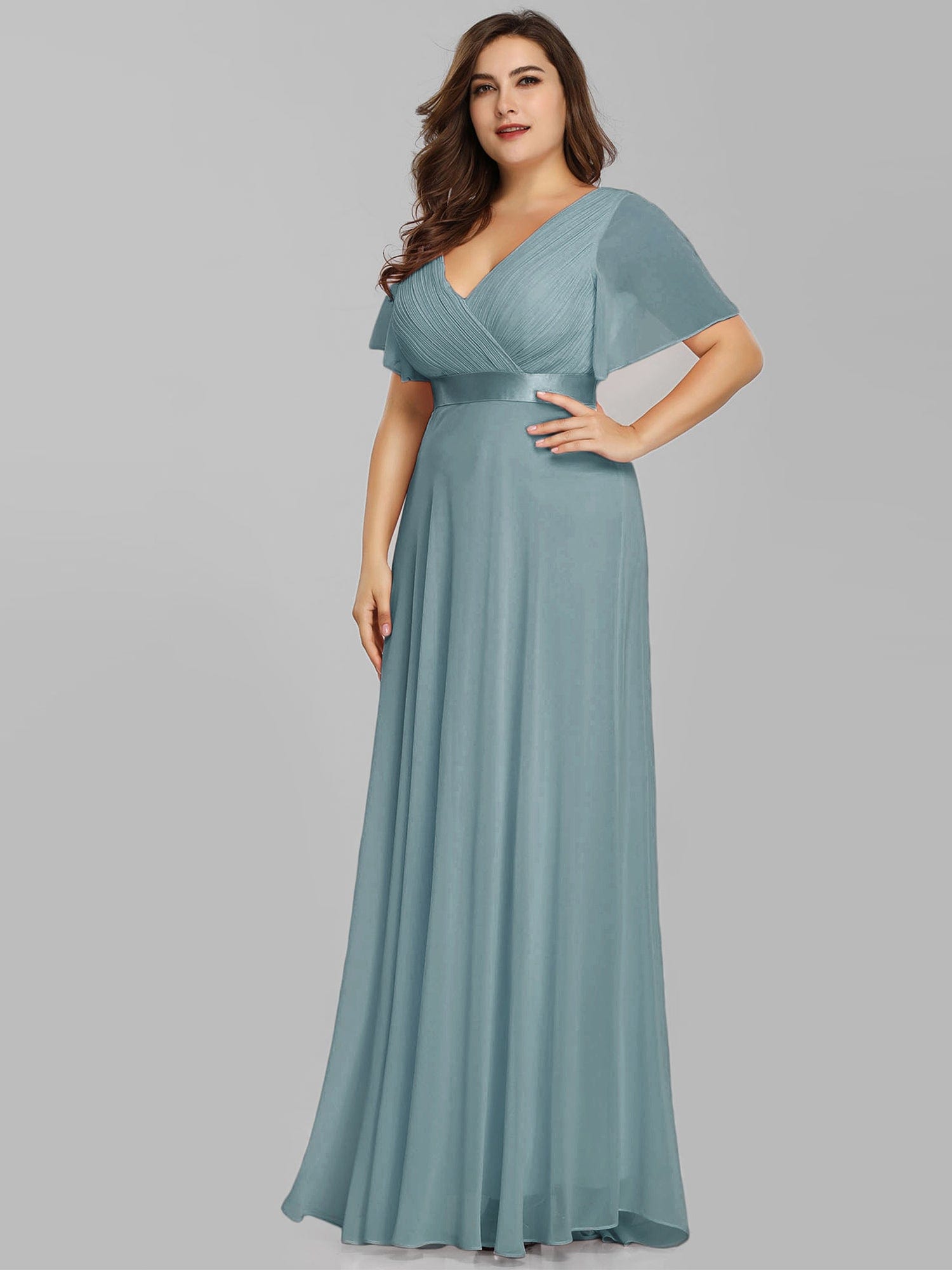 Custom Size Flutter Sleeves Chiffon Empire Waist Bridesmaid Dress Evening Mother of the Bride Dresses