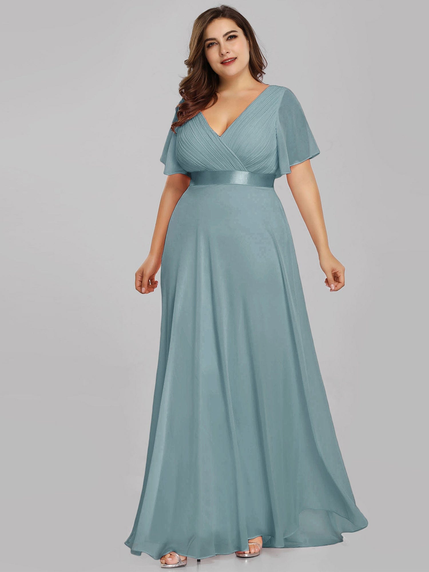 Custom Size Flutter Sleeves Chiffon Empire Waist Bridesmaid Dress Evening Mother of the Bride Dresses