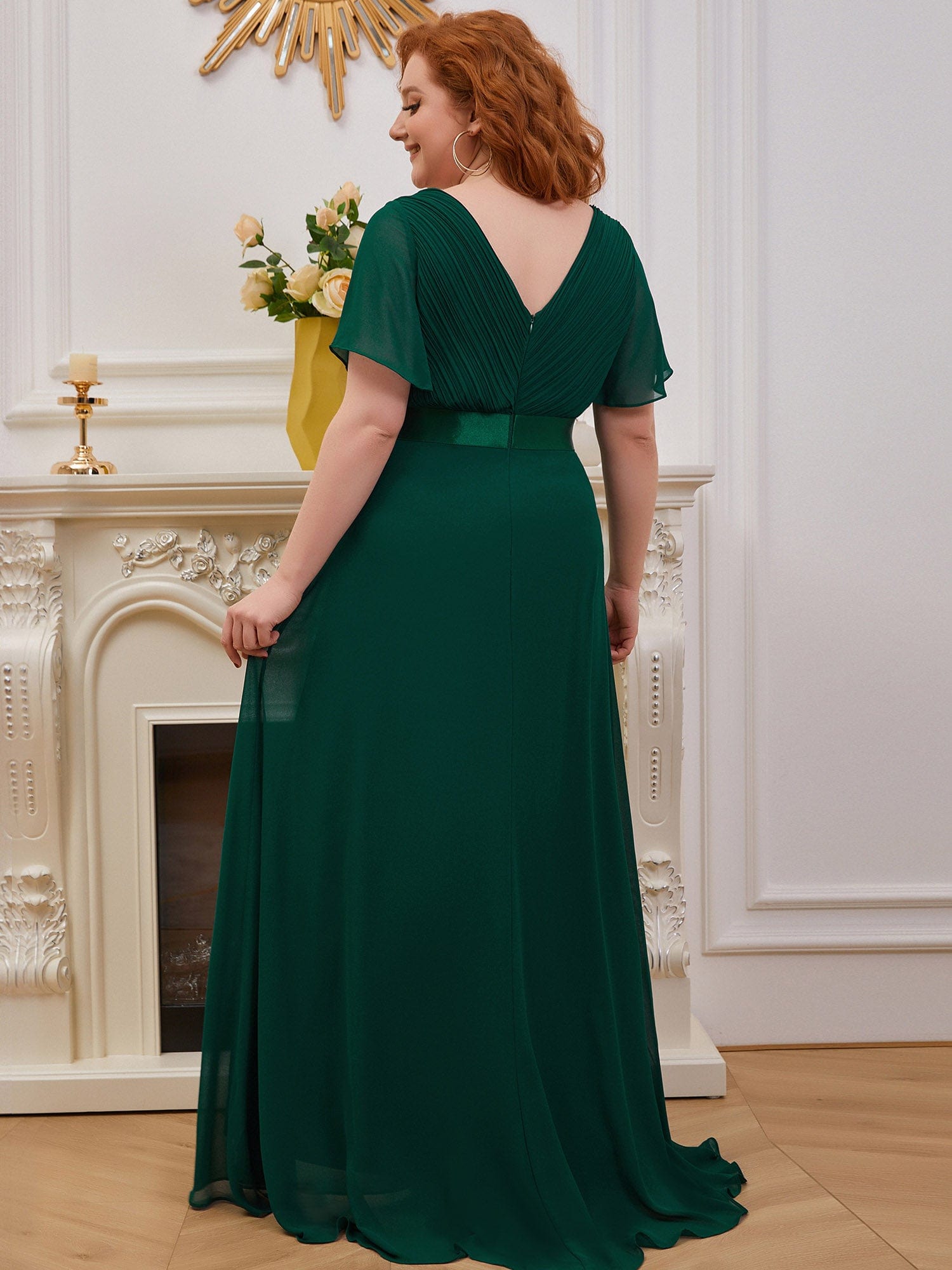 Custom Size Flutter Sleeves Chiffon Empire Waist Bridesmaid Dress Evening Mother of the Bride Dresses