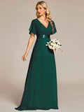 Langes Chiffon-Brautjungfernkleid mit Empire-Taille und kurzen Flügelärmeln, formelle Abendkleider