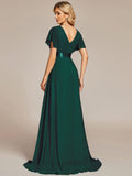 Langes Chiffon-Brautjungfernkleid mit Empire-Taille und kurzen Flügelärmeln, formelle Abendkleider