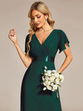 Langes Chiffon-Brautjungfernkleid mit Empire-Taille und kurzen Flügelärmeln, formelle Abendkleider