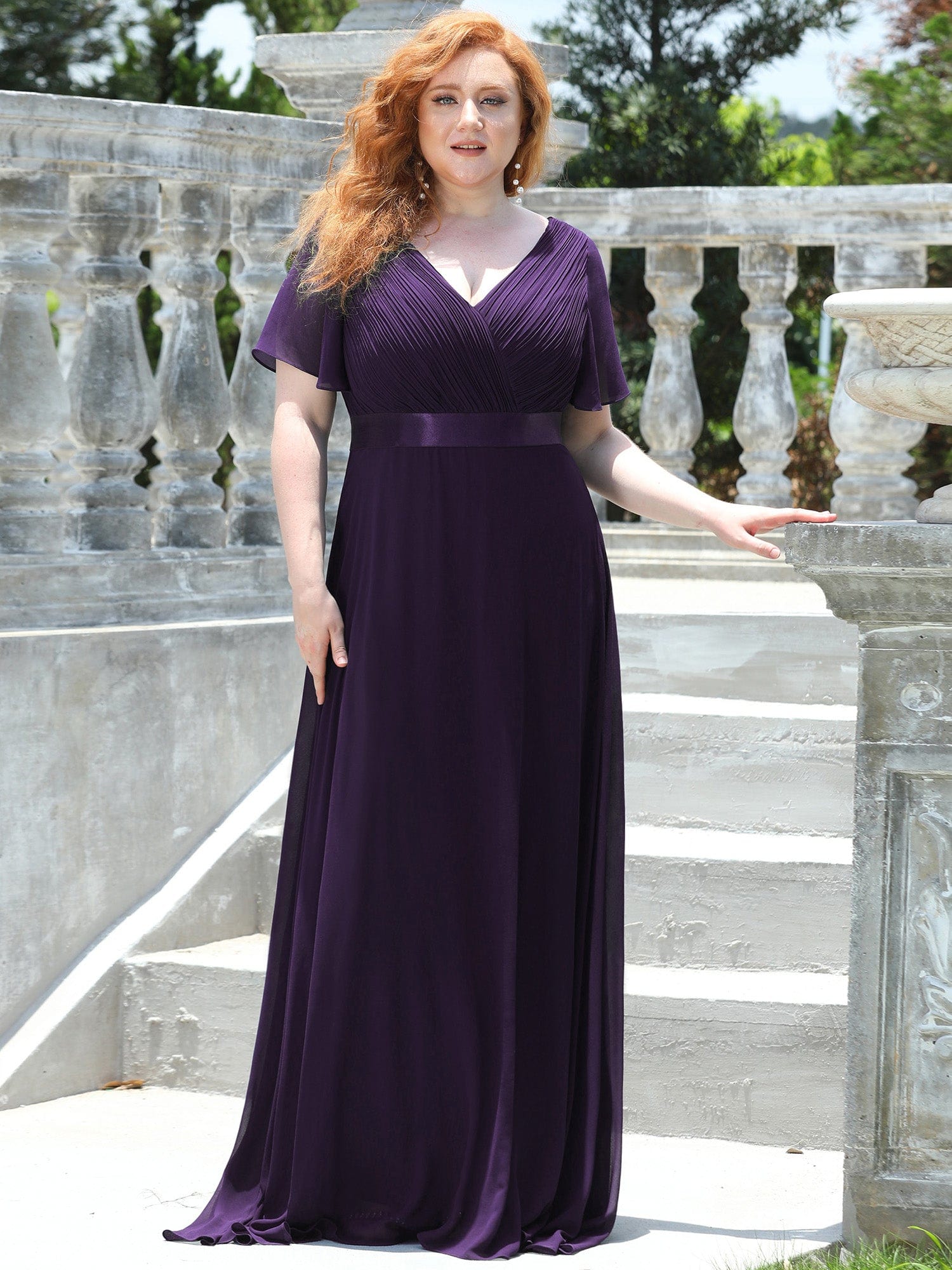 Custom Size Flutter Sleeves Chiffon Empire Waist Bridesmaid Dress Evening Mother of the Bride Dresses