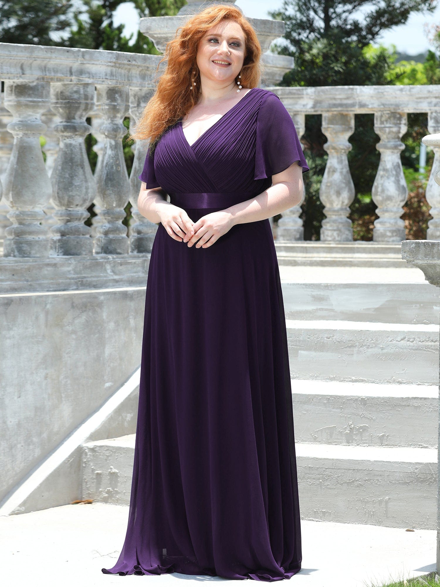 Custom Size Flutter Sleeves Chiffon Empire Waist Bridesmaid Dress Evening Mother of the Bride Dresses