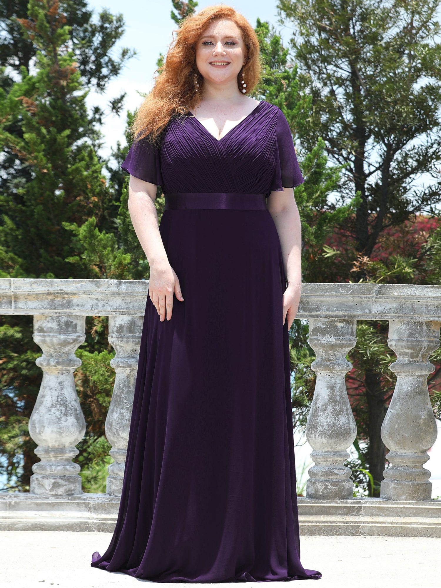 Custom Size Flutter Sleeves Chiffon Empire Waist Bridesmaid Dress Evening Mother of the Bride Dresses