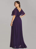 Langes Chiffon-Brautjungfernkleid mit Empire-Taille und kurzen Flügelärmeln, formelle Abendkleider