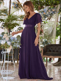 Langes Chiffon-Brautjungfernkleid mit Empire-Taille und kurzen Flügelärmeln, formelle Abendkleider