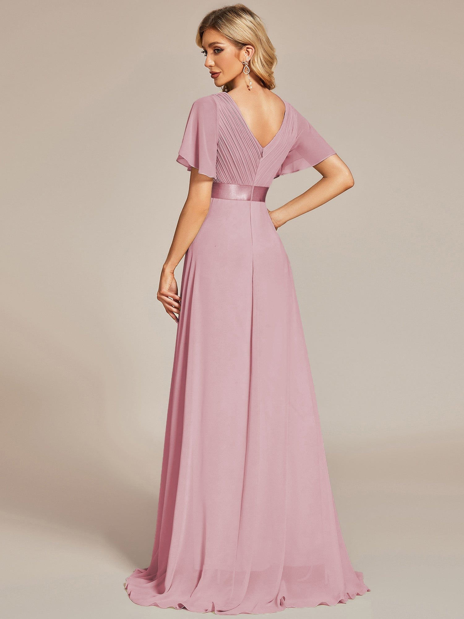 Custom Size Flutter Sleeves Chiffon Empire Waist Bridesmaid Dress Evening Mother of the Bride Dresses