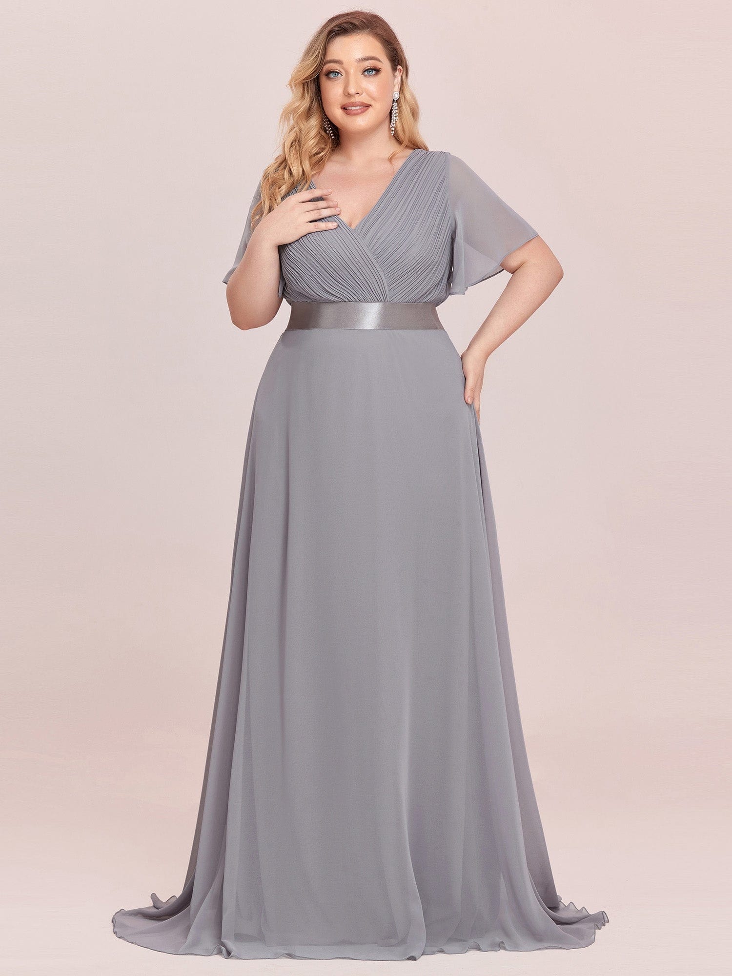 Custom Size Flutter Sleeves Chiffon Empire Waist Bridesmaid Dress Evening Mother of the Bride Dresses