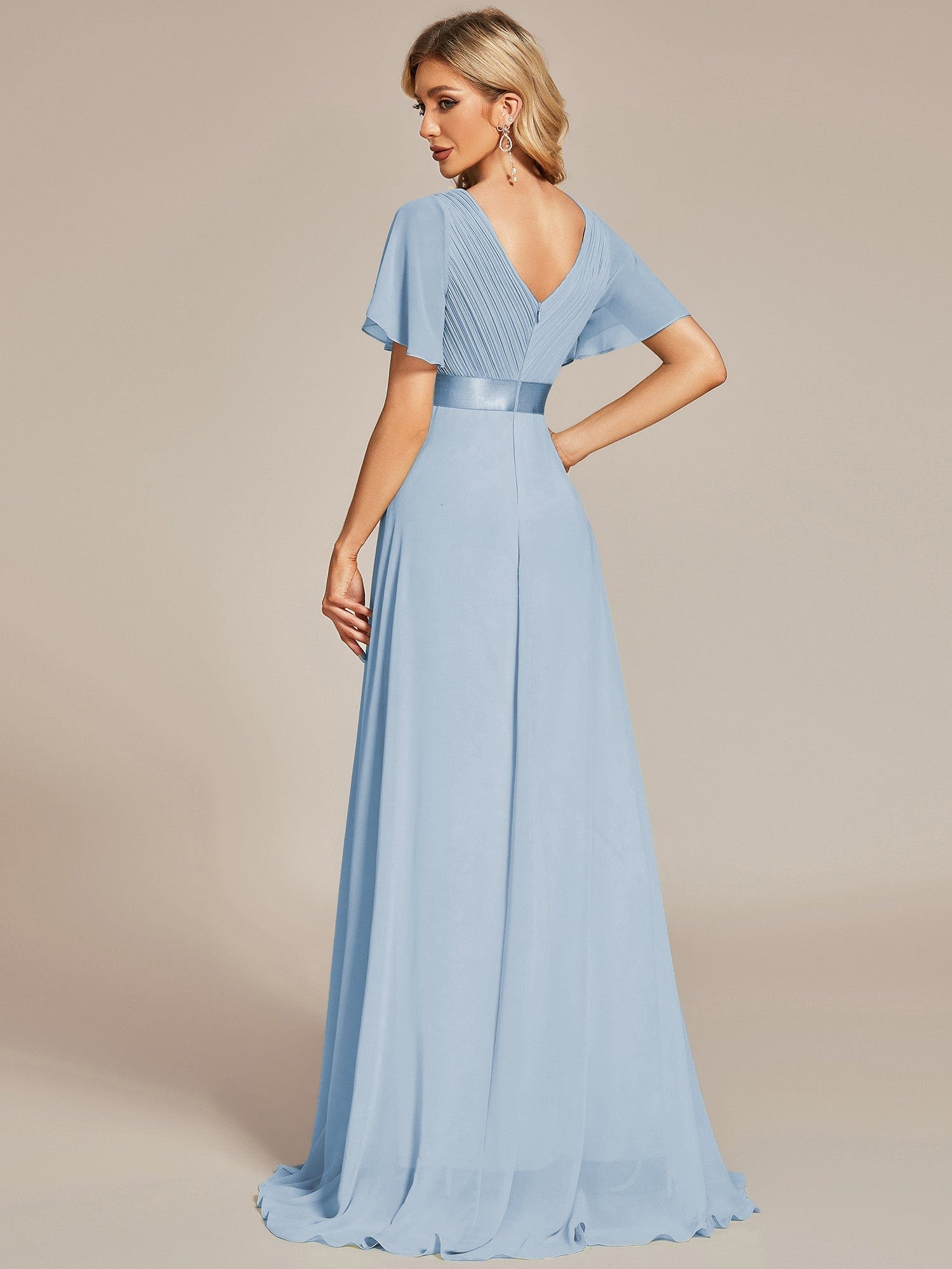 Custom Size Flutter Sleeves Chiffon Empire Waist Bridesmaid Dress Evening Mother of the Bride Dresses