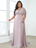 Custom Size Flutter Sleeves Chiffon Empire Waist Bridesmaid Dress Evening Mother of the Bride Dresses