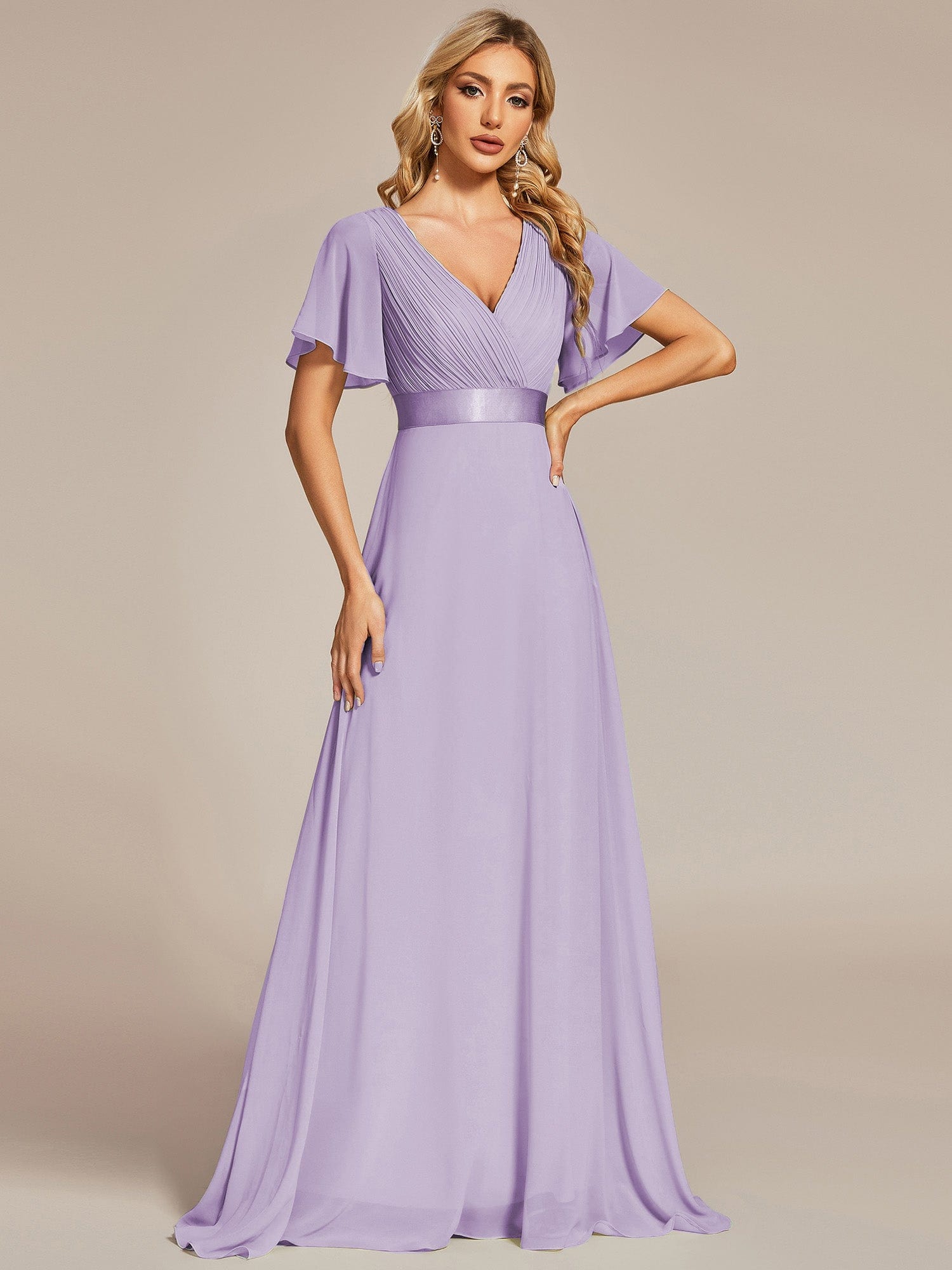 Custom Size Flutter Sleeves Chiffon Empire Waist Bridesmaid Dress Evening Mother of the Bride Dresses