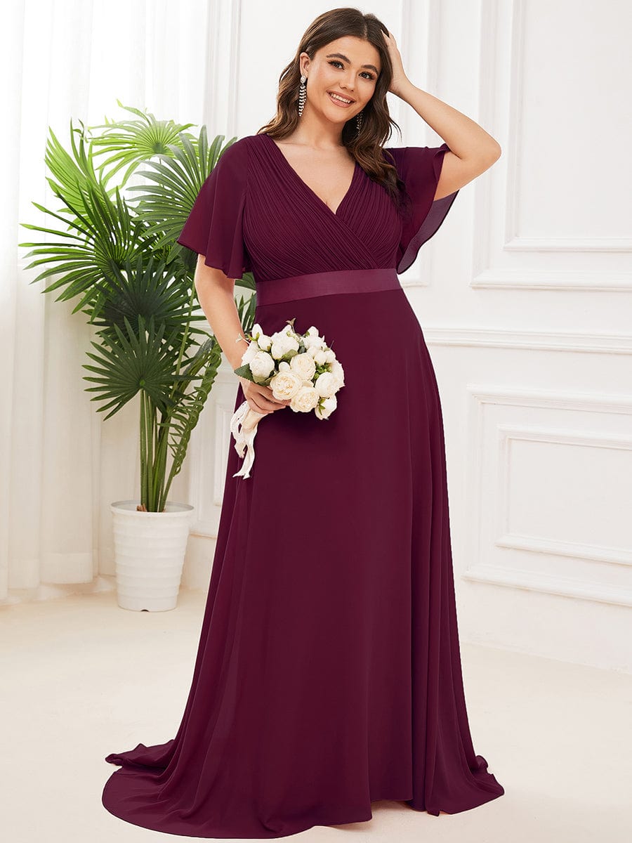 Custom Size Flutter Sleeves Chiffon Empire Waist Bridesmaid Dress Evening Mother of the Bride Dresses