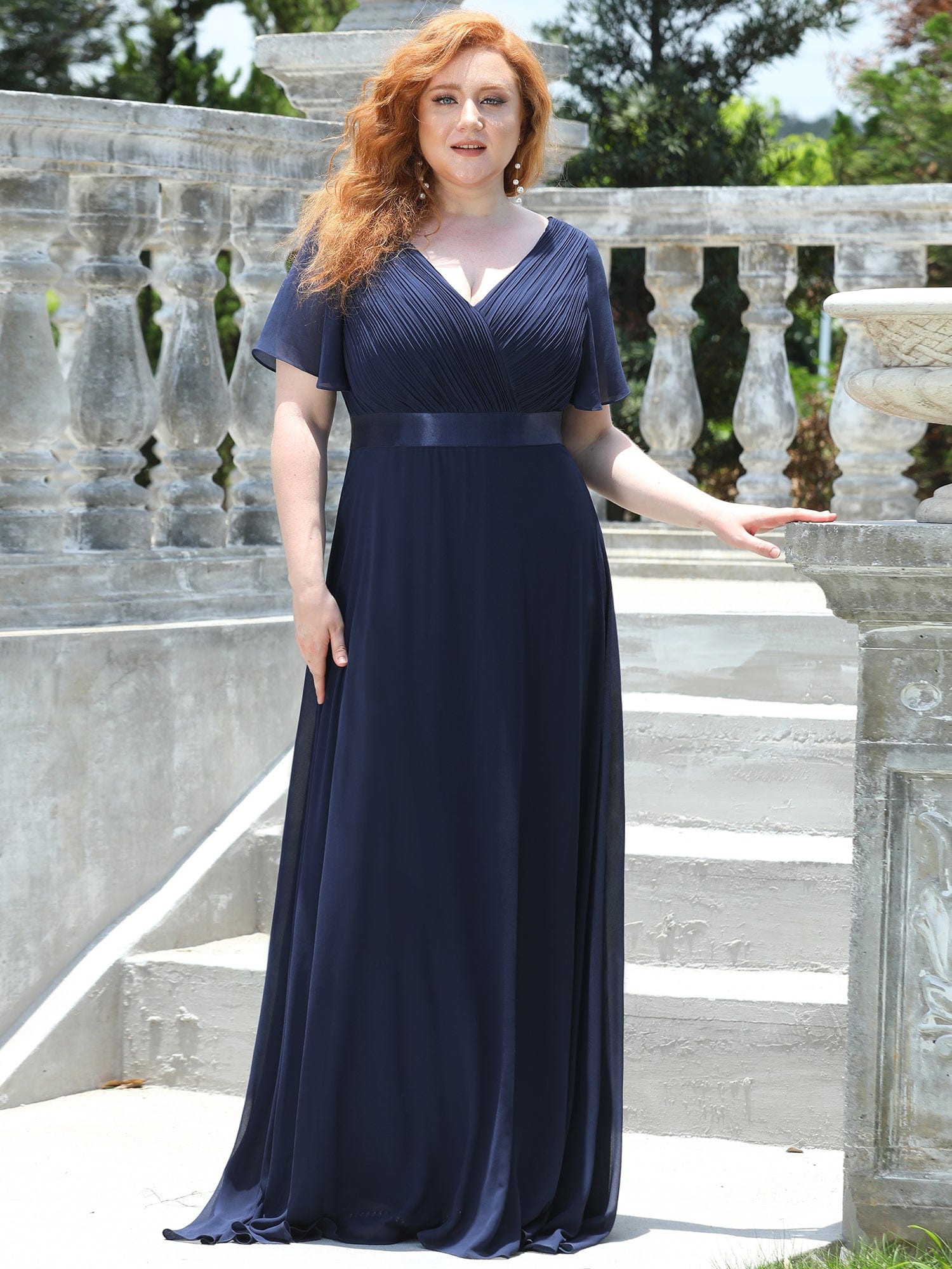 Custom Size Flutter Sleeves Chiffon Empire Waist Bridesmaid Dress Evening Mother of the Bride Dresses