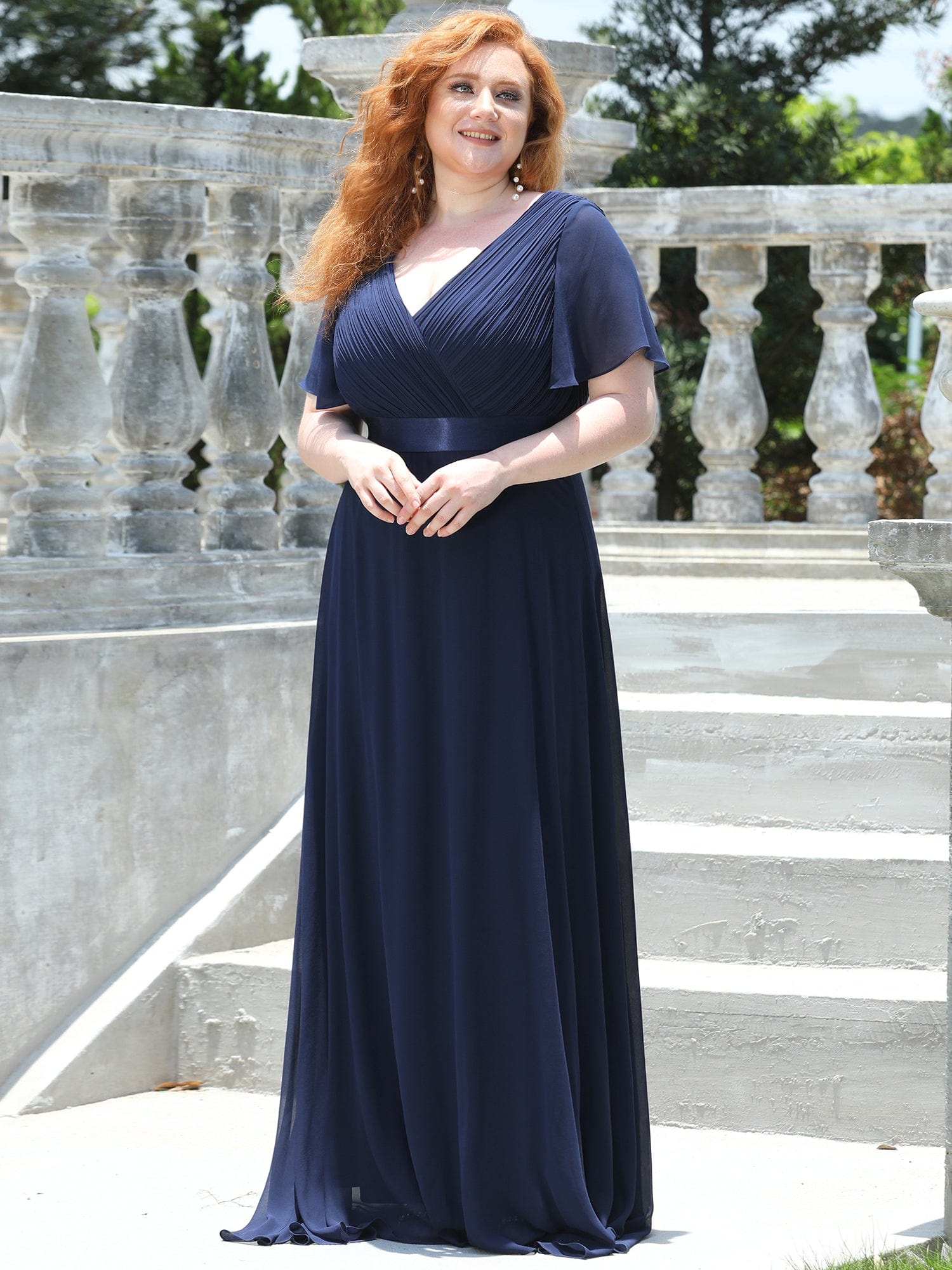 Custom Size Flutter Sleeves Chiffon Empire Waist Bridesmaid Dress Evening Mother of the Bride Dresses