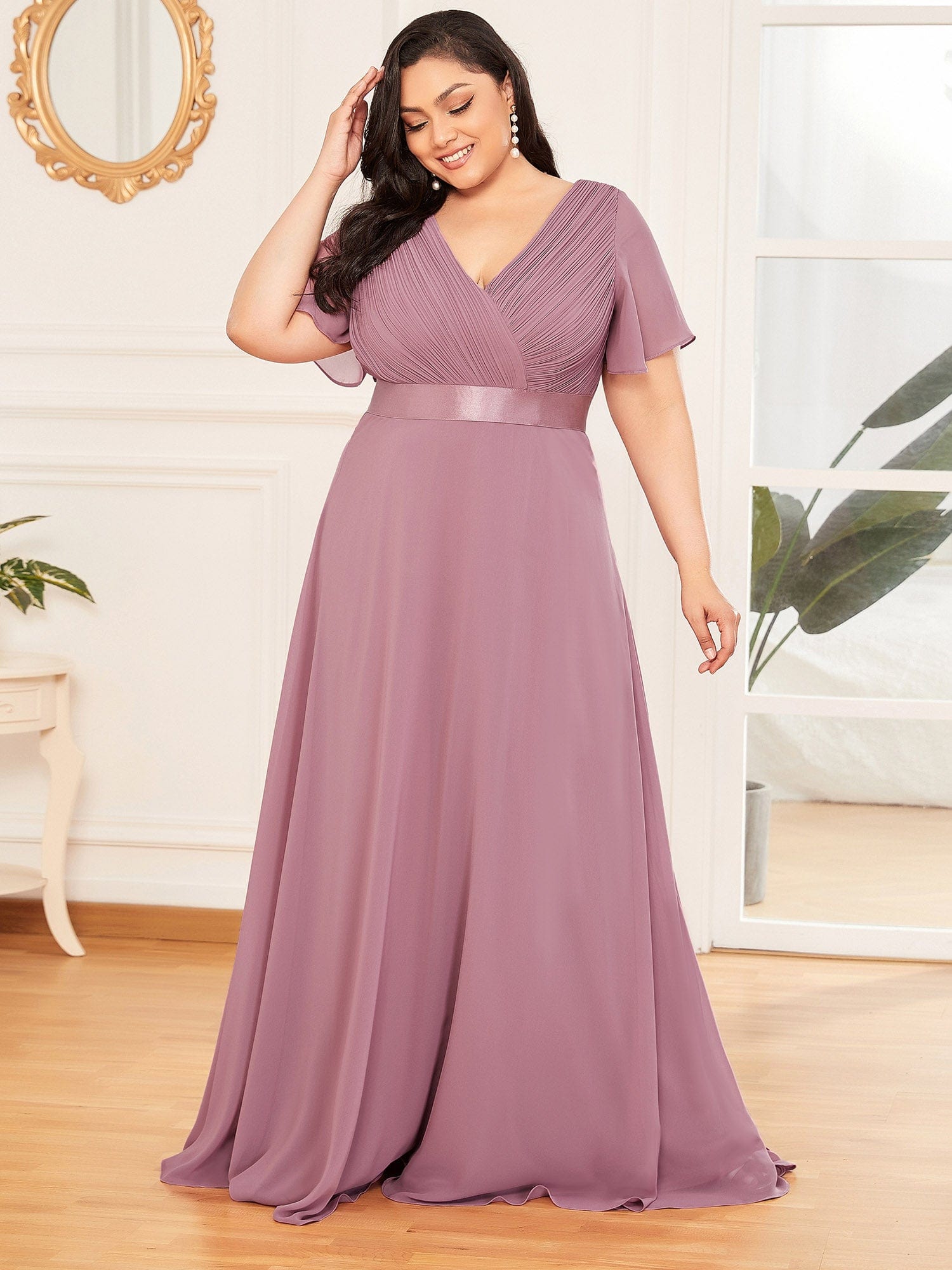 Custom Size Flutter Sleeves Chiffon Empire Waist Bridesmaid Dress Evening Mother of the Bride Dresses