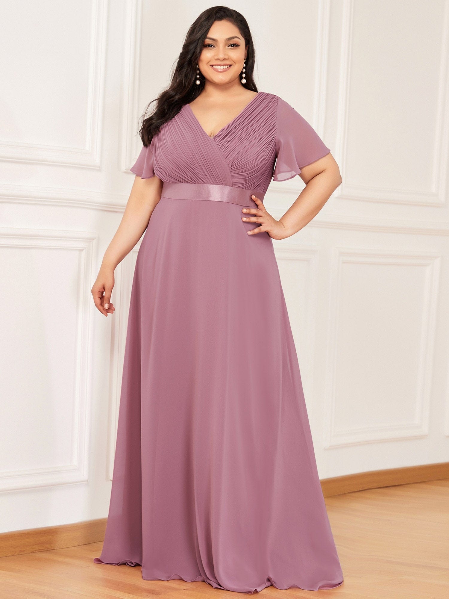 Custom Size Flutter Sleeves Chiffon Empire Waist Bridesmaid Dress Evening Mother of the Bride Dresses