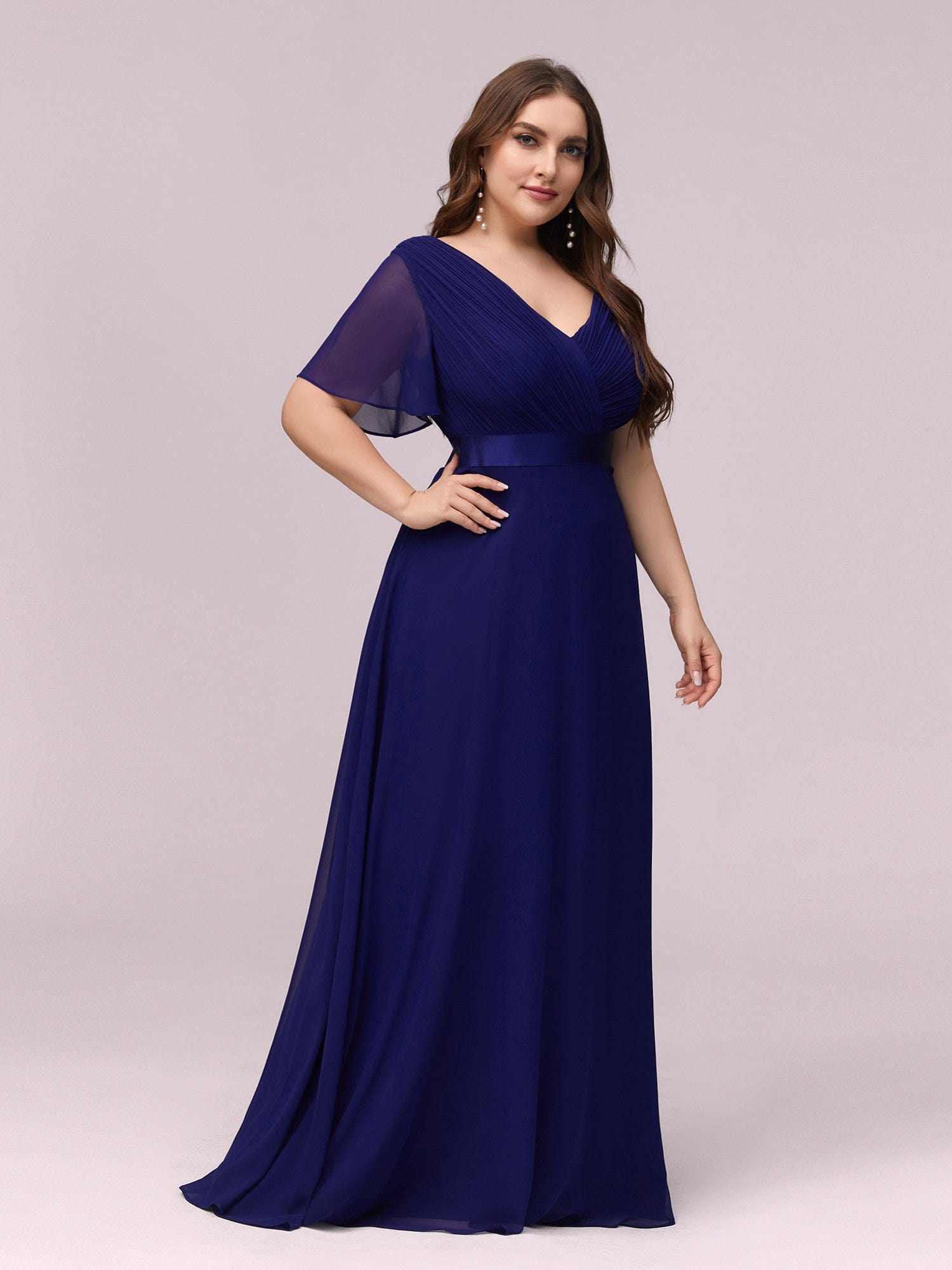 Custom Size Flutter Sleeves Chiffon Empire Waist Bridesmaid Dress Evening Mother of the Bride Dresses