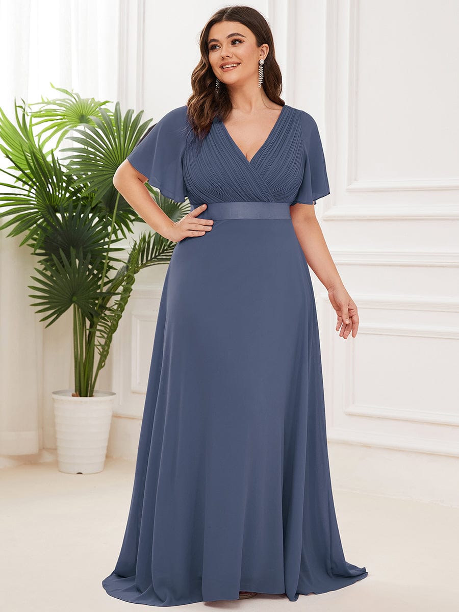 Custom Size Flutter Sleeves Chiffon Empire Waist Bridesmaid Dress Evening Mother of the Bride Dresses