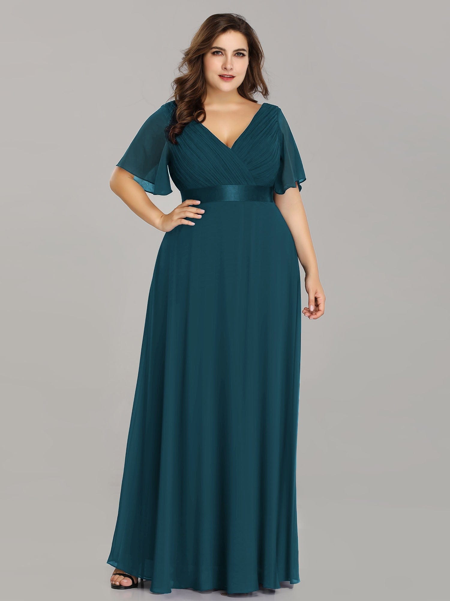 Custom Size Flutter Sleeves Chiffon Empire Waist Bridesmaid Dress Evening Mother of the Bride Dresses