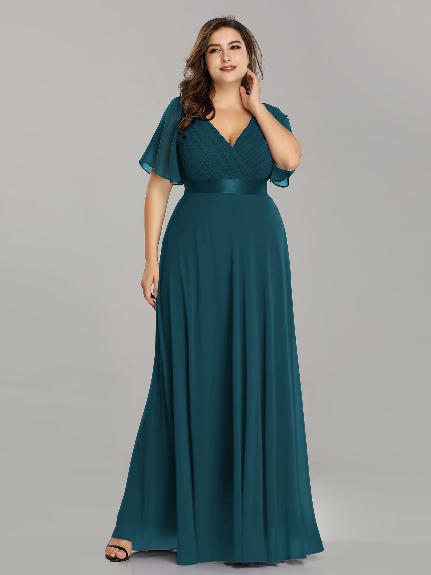 Custom Size Flutter Sleeves Chiffon Empire Waist Bridesmaid Dress Evening Mother of the Bride Dresses