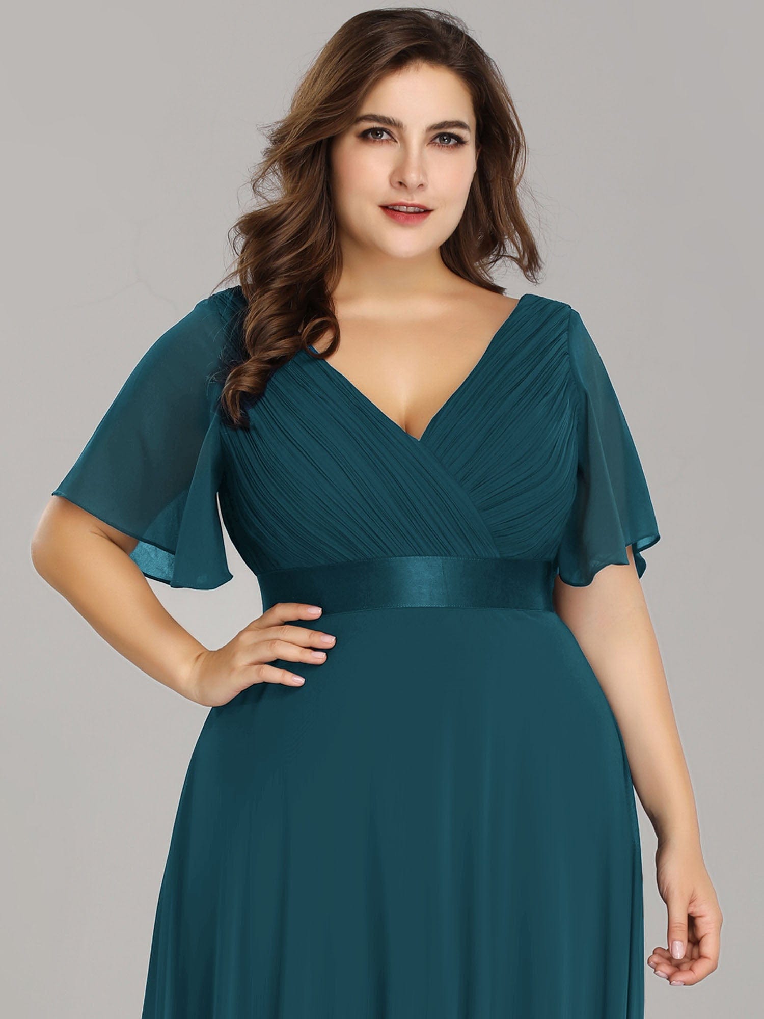 Custom Size Flutter Sleeves Chiffon Empire Waist Bridesmaid Dress Evening Mother of the Bride Dresses
