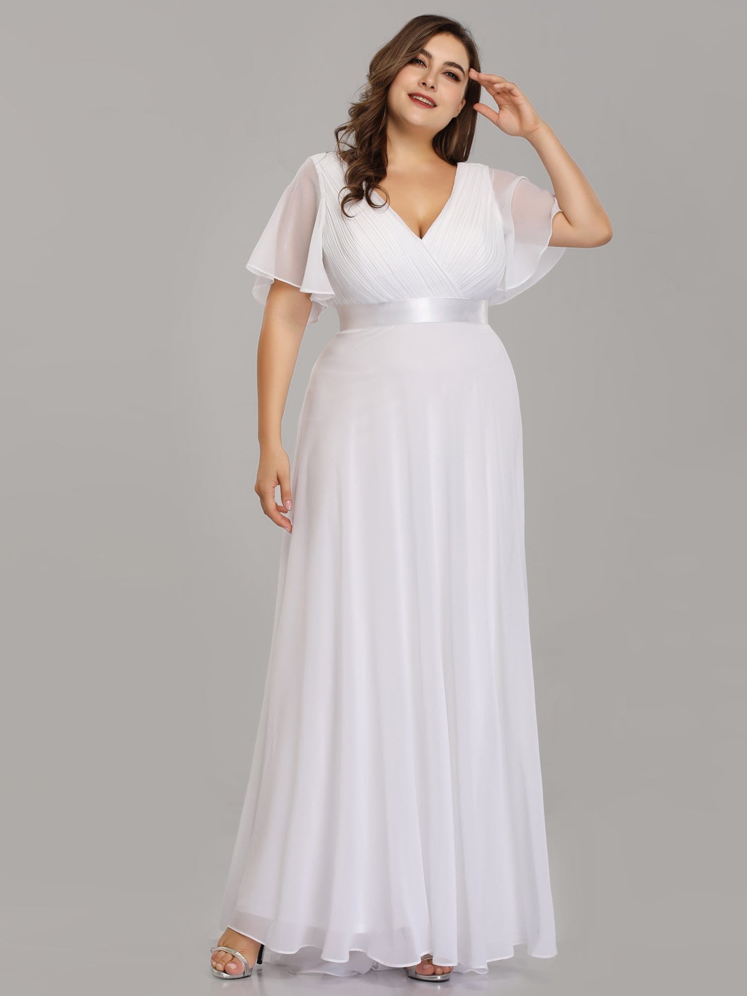 Custom Size Flutter Sleeves Chiffon Empire Waist Bridesmaid Dress Evening Mother of the Bride Dresses