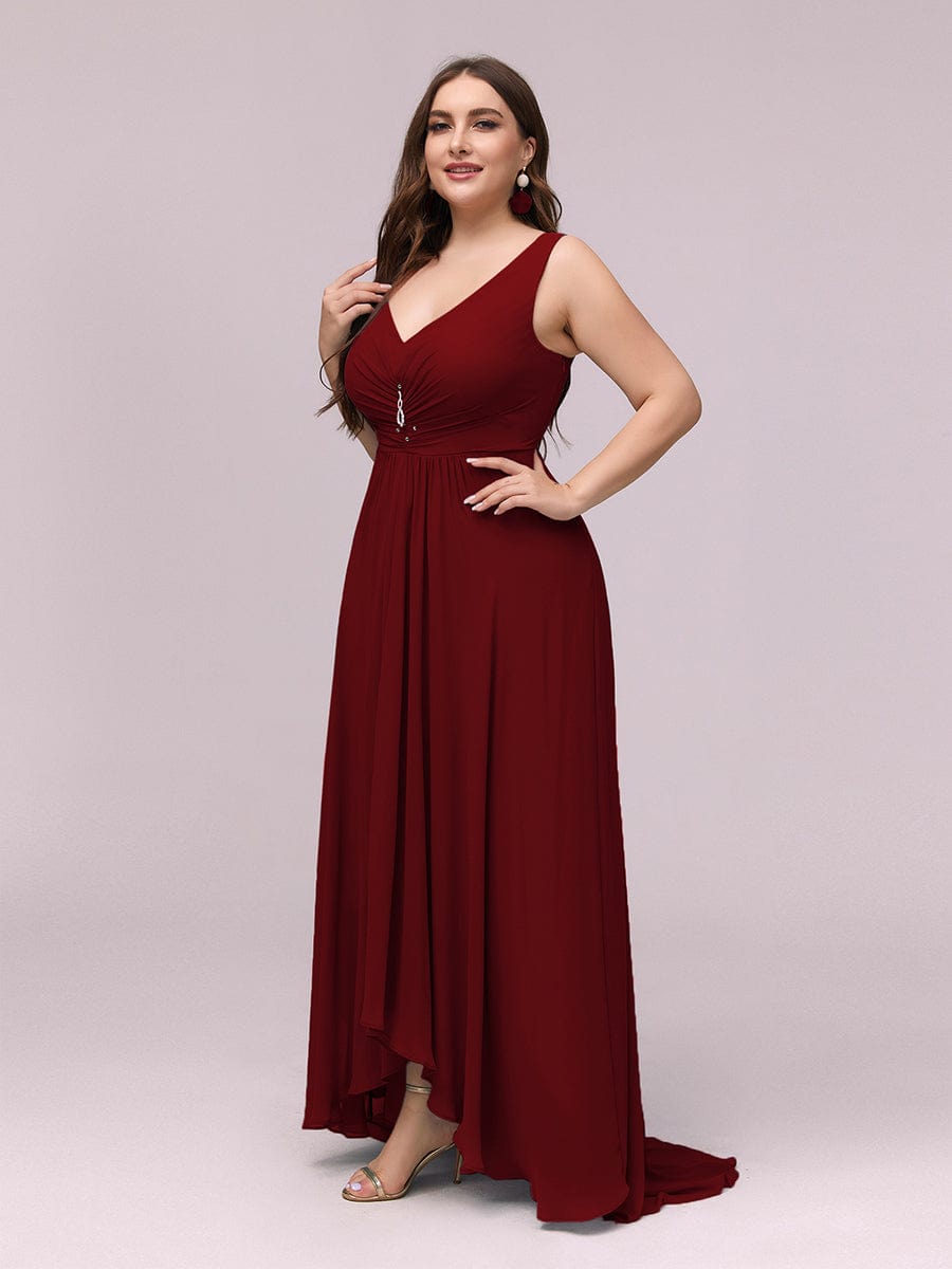 Benutzerdefinierte Größe V-Ausschnitt High-Low Chiffon Abend Party Kleid Damen Ballkleider