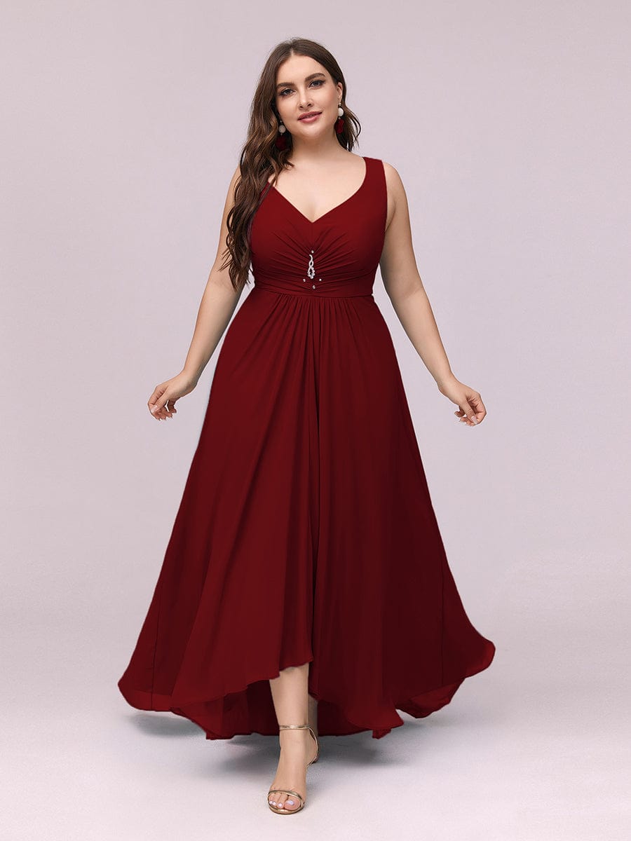 Benutzerdefinierte Größe V-Ausschnitt High-Low Chiffon Abend Party Kleid Damen Ballkleider
