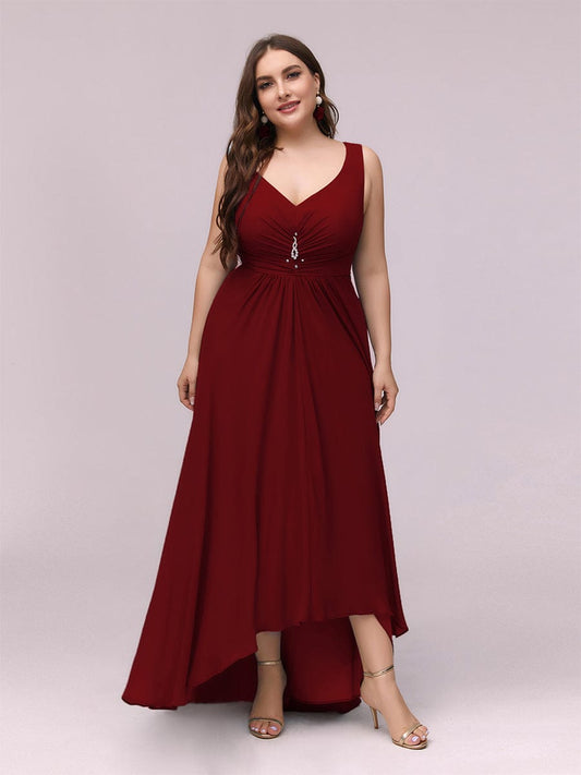 Benutzerdefinierte Größe V-Ausschnitt High-Low Chiffon Abend Party Kleid Damen Ballkleider