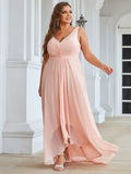 Benutzerdefinierte Größe V-Ausschnitt High-Low Chiffon Abend Party Kleid Damen Ballkleider