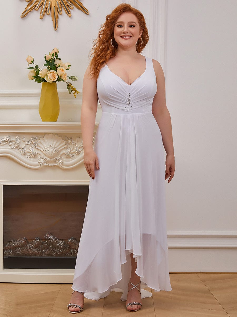 Benutzerdefinierte Größe V-Ausschnitt High-Low Chiffon Abend Party Kleid Damen Ballkleider