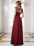 Elegante vestido largo de gasa con mangas cortas y encaje para dama de honor, vestidos formales de noche