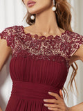 Elegante vestido largo de gasa con mangas cortas y encaje para dama de honor, vestidos formales de noche