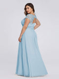 Elegante vestido largo de gasa con mangas cortas y encaje para dama de honor, vestidos formales de noche