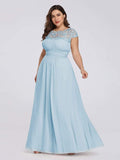 Elegante vestido largo de gasa con mangas cortas y encaje para dama de honor, vestidos formales de noche